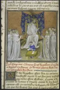 Дагоберт I отдаёт часть владений сводному брату Хариберту II. Миниатюра. 1-я половина 14 в. 