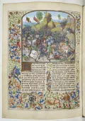 Битва при Монтьеле 14 марта 1369. Миниатюра из Хроник Фруассара. 15 в. Национальная библиотека Франции, Париж. Départem