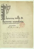 Титульный лист моралите «L'homme juste et l'homme mondain» Симона Бургуэна. 1508