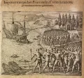 Джироламо Бенцони. Франсиско Писарро проходит через войско инков после высадки. 1596