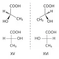 Энантиомеры молочной кислоты в трёхмерном изображении и в виде формул Фишера