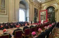 Папа Франциск во время аудиенции с Римской курией для обмена рождественскими поздравлениями. Зал Клементины, Ватикан. 2022