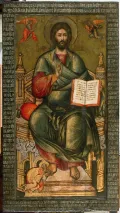 Икона двусторонняя «Спас на престоле с припадающим митрополитом Киприаном»