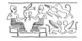 Мужчина и женщина во время интимного свидания. Между ними – голубь (вестник любви). Прорисовка с цилиндрической печати из древней Сирии. Середина 18 в. до н. э.