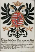 Герб Фердинанда I. Миниатюра из Гербовника Ганса Ульриха Фиша. 1627