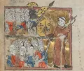 Пётр Амьенский ведёт людей в крестовый поход. Миниатюра из Краткой хроники на окситанском языке. 1321–1324