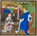 Карл V назначает Бертрана дю Геклена коннетаблем. Миниатюра из Больших французских хроник. Ок. 1415