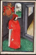 Альфонсо V, король Арагона и Неаполя. Миниатюра из рукописи «Статуты, уставы и гербовник Ордена Золотого руна». 1473