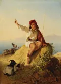 Тимофей Нефф. Неаполитанский пастушок на берегу моря, освещённый восходящим солнцем. 1841