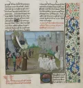 Жители Кале сдаются Эдуарду III. 1347. Миниатюра из Хроники святого Альбана. 15 в.