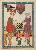Оттон IV играет в шахматы c дамой. Миниатюра из Манесского кодекса. Ок. 1300–1340