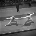 Фехтовальщики Эдоардо Манджаротти и Алан Джей на Играх XVII Олимпиады. 1960