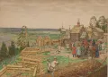 Аполлинарий Васнецов. Основание Москвы. Постройка первых стен Кремля Юрием Долгоруким в 1156 году. 1917