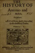 John Marston. The History of Antonio and Mellida. London, 1602 (Джон Марстон. История Антонио и Меллиды). Первое издание. Титульный лист