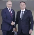 Президенты России и Бразилии Владимир Путин и Жаир Болсонару на саммите БРИКС