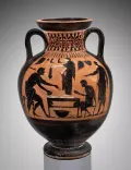 Чернофигурная амфора с изображением обувной мастерской. Аттика. Ок. 500–490 до н. э.