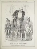 Джозеф Суэйн. Кукловод императоров. Карикатура на Отто фон Бисмарка , германского императора Вильгельма I, российского 