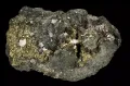 Кристаллы кобальтина на сланце, с пиритом. Покровский рудник (Свердловская область, Россия)