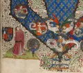 Гемфри Ланкастер, герцог Глостер, с гербом и фрагментом генеалогического древа потомков Людовика IX. 1444–1445