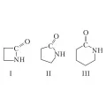 Важнейшие представители незамещённых лактамов: 2-азетидинон, или β-пропиолактам (I), 2-пирролидон, или γ-бутиролактам (II), 2-пиперидон, или δ-валеролактам (III)