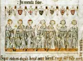 Курфюрсты, избирающие императором Генриха VII Люксембургского. Миниатюра из Иллюстрированной хроники об императоре Генрихе VII. Ок. 1330–1335