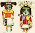 Куклы качина. Рисунок индейца хопи. Кон. 19 в. Иллюстрация из книги: Fewkes J. W. Hopi Katcinas drawn by native artists