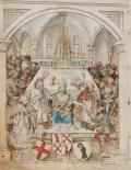 Торжественное открытие Базельского университета 4 апреля 1460. Миниатюра из реестра зачисления ректората Базельского университета