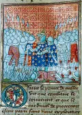 Пленение короля Иоанна II в битве при Пуатье 19 сентября 1356. Миниатюра из Хроник Фруассара. 1408–1414