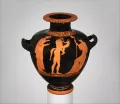 Сатир с младенцем Дионисом. Изображение на краснофигурной гидрии мастера Виллы Джулия. Ок. 460–450 до н. э.
