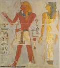 Тутмос I и его мать Сенисенеб. Раскрашенный рельеф из храмового комплекса в Дейр-эль-Бахри (Египет) 