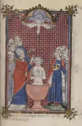 Крещение Хлодвига I. Миниатюра из Жития святого Дионисия Парижского, епископа и мученика. 1330–1340
