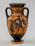 Эней выносит своего отца Анхиза на плечах после падения Трои. Изображение на чернофигурной амфоре. Ок. 500 до н. э. 