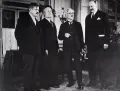 Министр иностранных дел Франции Пьер Лаваль, премьер-министр Италии Бенито Муссолини, премьер-министр Великобритании Рамсей Макдональд и премьер-министр Франции Пьер-Этьен Фланден на закрытии конференции. Стреза. 14 апреля 1935