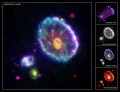 Комбинированное изображение галактики Колесо Телеги и двух галактик-компаньонов