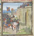 Король Англии Эдуард III у стен Берика. 1355. Миниатюра из Хроник Фруассара. 15 в.
