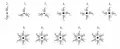 Действие и графическое обозначение винтовых осей симметрии. Знаком «+» показаны высоты фигурок (+z) относительно нулевого уровня