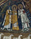 Папа римский Пасхалий I, святая Цецилия и апостол Павел. Мозаика базилики Санта-Чечилия-ин-Трастевере, Рим. 9 в.