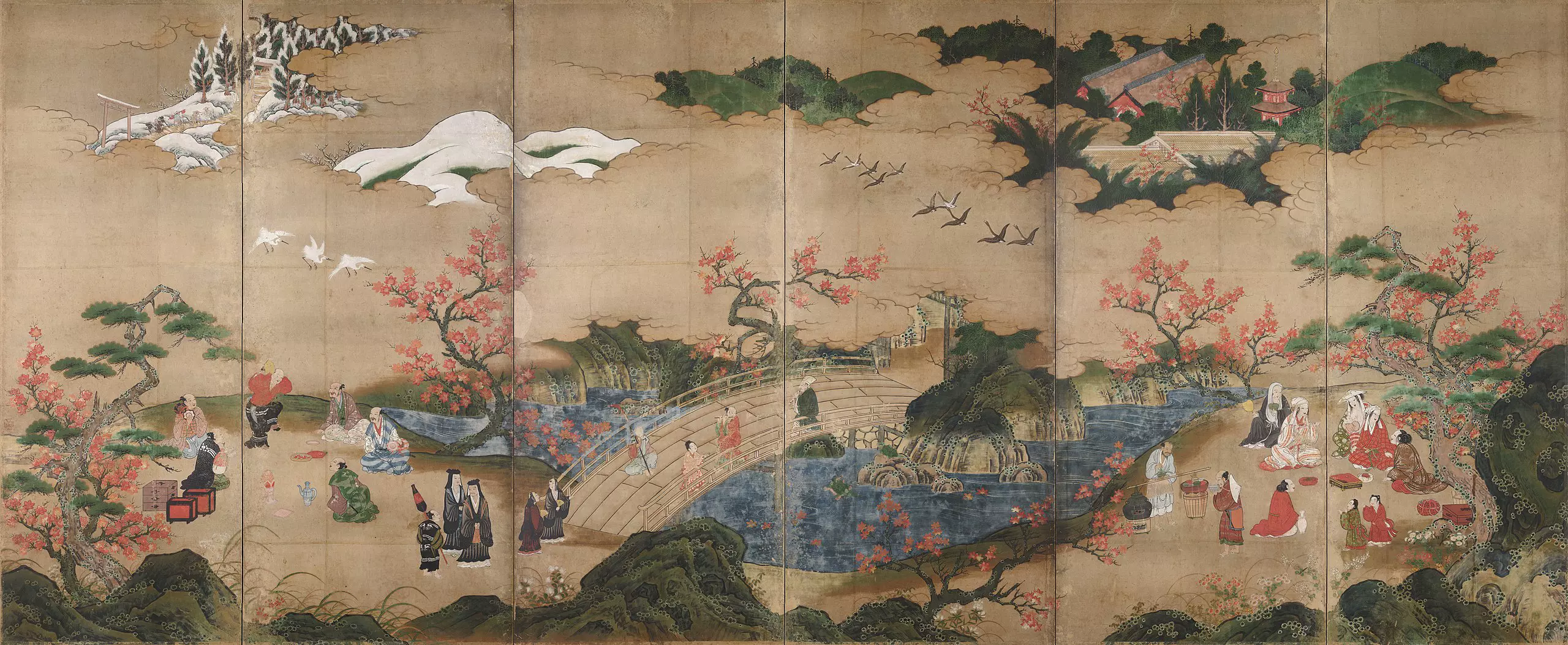 Япония раннего нового времени. Живопись Японии Ямато-э. Кано Мотонобу японская живопись. Любование кленами на горе Такао Кано Хидэёри. Ямато-э в средневековой Японии.