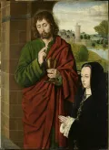 Муленский мастер. Анна Французская, дама де Божё, перед Иоанном Евангелистом. Правая створка триптиха. 4-я четверть 15 в.