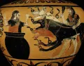 Геракл приводит Цербера к Эврисфею. Изображение на чернофигурной гидрии. Ок. 525 до н. э. 