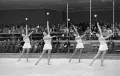 Людмила Егорова (слева в первом ряду), Лидия Иванова, Лариса Латынина и Софья Муратова во время выступления на Играх XVI Олимпиады. Мельбурн. 1956