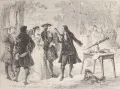 Гийом Амонтон (справа) проводит телеграфный эксперимент в 1690 в Люксембргском саду в Париже