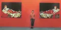Айдан Салахова с работами из серии «Живые картины» на выставке «Мастерская Арт Москва 2001» в Центральном доме художника, Москва. 2001