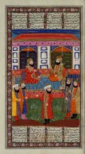 Муавия ибн Абу Суфьян и Амр ибн аль-Ас. Миниатюра из рукописи «Хамла-и Хайдари»