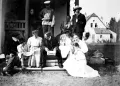 Поленовы с гостями на крыльце Большого дома в усадьбе «Поленово». 1908