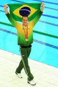 Бразильский пловец Сезар Сьелу – чемпион Игр XXIX Олимпиады на дистанции 50 м вольным стилем. Пекин. 2008