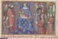 Король Франции Карл VII на троне. Миниатюра из рукописи Марциала Овернского «Вигилии на смерть короля Карла VII». 1484–1485