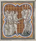 Захваченные участники Жакерии. Миниатюра из Больших французских хроник. 1375–1380