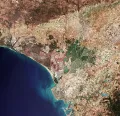Нижнее течение реки Гвадалквивир; Кадисский залив (Испания). Вид из космоса