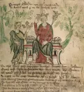 Эдуард II на троне. Миниатюра из Плача Эдуарда II. Ок. 1327. Британская библиотека, Лондон. Royal 20 A II. Fol. 10